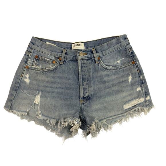 Agolde Pants - AGOLDE Parker Vintage Cut Off Short Distressed Button Fly Swapmeet Size 28 Blue